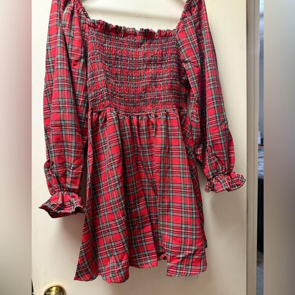 NWT Cupshe Red Plaid Off-Shoulder Dress